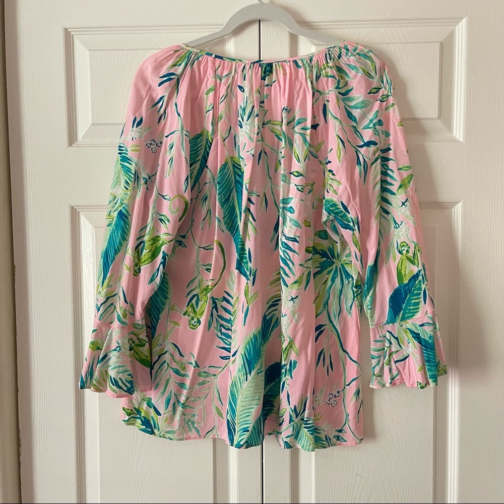Lilly Pulitzer Pink Tropical Leaf Ruffle Blouse - Picture 3 of 5